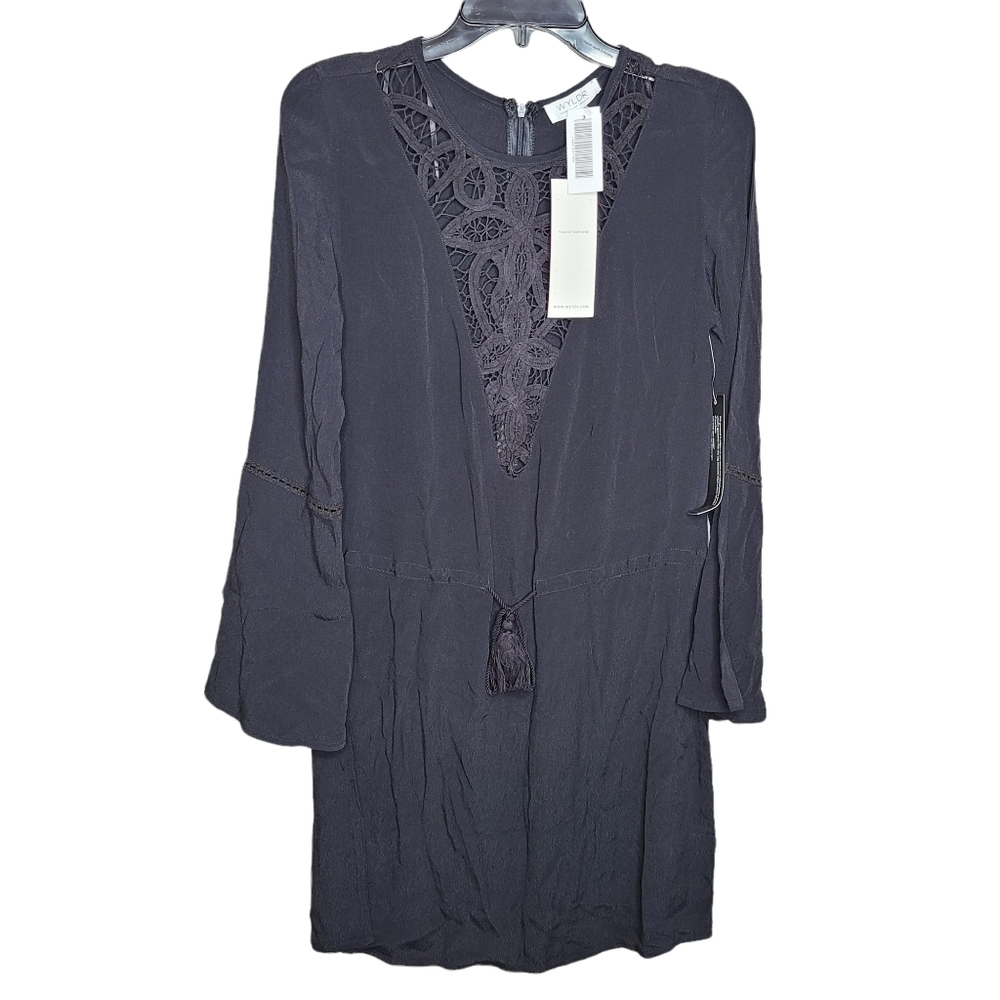 WYLDR Black Crochet Dress Drawstring Waist Bell Sleeves NWT Ladies Medium
